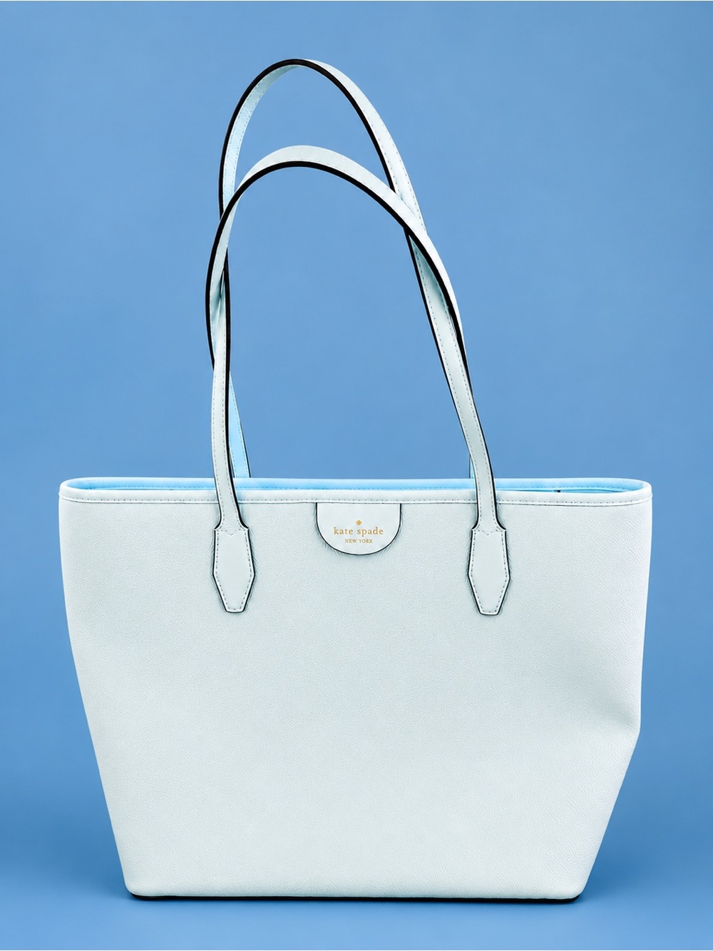 Kate Spade New York Pebbled Leather Zip Top Tote Light Blue Shoulder Bag Large